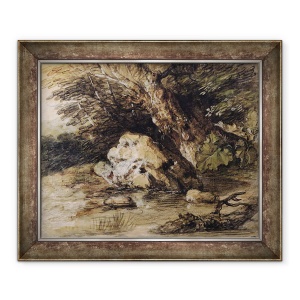 Tablou inramat - Thomas Gainsborough - Un peisaj deluros cu figuri care se apropie de un pod, 70 x 85 cm