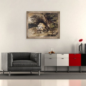 Tablou inramat - Thomas Gainsborough - Un peisaj deluros cu figuri care se apropie de un pod, 50 x 60 cm - Img 2