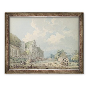 Tablou inramat - Thomas Girtin - Hambarul Zecimea de la Abbotsbury cu manastirea pe deal..., 60 x 80 cm