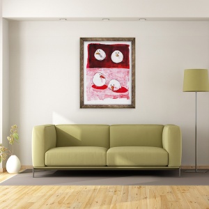 Tablou inramat - Thomas MacGregor - Pasari pe alb si negru pe rosu, 70 x 90 cm - Img 2