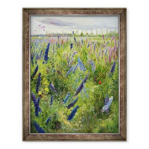 Tablou inramat - Timothy Easton - Delphiniums si Soarele Emergent, 70 x 90 cm