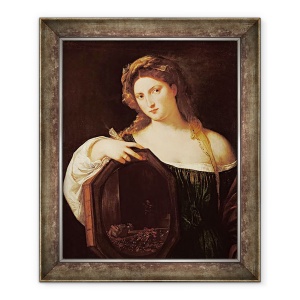 Tablou inramat - Titian - Alegorie de vanitate, sau Tanara femeie cu o oglinda, 50 x 60 cm
