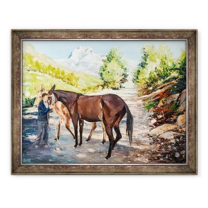 Tablou inramat - Tony Fandino - Omul cu cai in Muntii Sierra, 60 x 80 cm