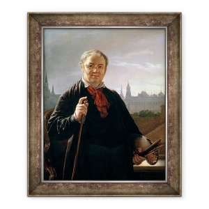Tablou inramat - Vasili Andreevich Tropinin - Autoportret impotriva ferestrei cu vedere la Kremlin, 70 x 85 cm
