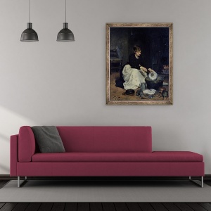 Tablou inramat - Victor Gabriel Gilbert - Camerista de spalat in bucatarie, 70 x 85 cm - Img 2