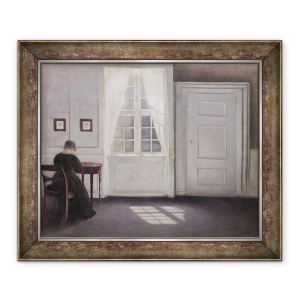 Tablou inramat - Vilhelm Hammershoi - Conditii de viata in Strand Street cu soare pe podea, 50 x 60 cm