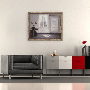 Tablou inramat - Vilhelm Hammershoi - Conditii de viata in Strand Street cu soare pe podea, 50 x 60 cm - Img 2