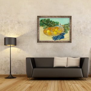 Tablou inramat - Vincent van Gogh - Natura moarta de portocale si lamai cu manusi albastre, 60 x 80 cm - Img 2