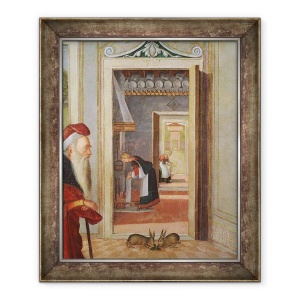 Tablou inramat - Vittore Carpaccio - Nasterea Fecioarei, detaliu al slujitorilor in fundal, 70 x 85 cm