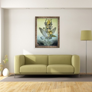 Tablou inramat - Wayne Anderson - Fata de echilibrare pe pasare mecanica pe sarma, 60 x 80 cm - Img 2