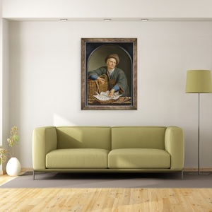 Tablou inramat - Willem van Mieris - Vanzatorul de peste, 60 x 80 cm - Img 2