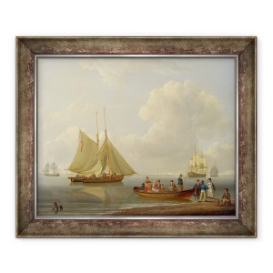 Tablou inramat - William Anderson - Un Wherry Luand pasageri la doua pachete ancorate, 50 x 60 cm
