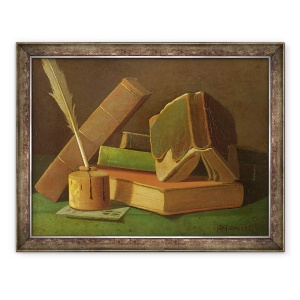 Tablou inramat - William Michael Harnett - Natura moarta cu carti si cerneala bine, 70 x 90 cm