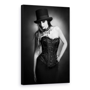 Tablou canvas - Alb-Negru, Portret, Alb-Negru, Palarie, Femeie, Model, 60 x 90 cm