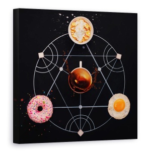 Tablou canvas - Alchimie Pentru Micul Dejun, Geometrie, Cana, Cafea, Gogoasa, 90 x 90 cm