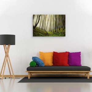 Tablou canvas - Alergare, Padure, Pomi, Verde, Ceata, Ireal, 80 x 120 cm - Img 2