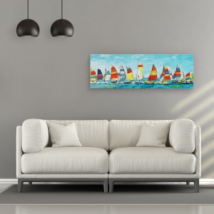 Tablou canvas - Apa, Barci Cu Panze, Pictura, 30 x 90 cm - Img 2