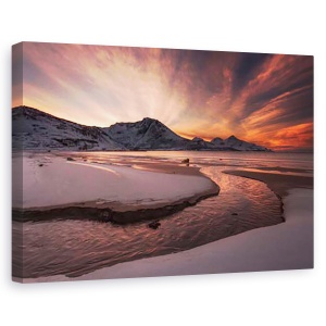 Tablou canvas - Apus de soare auriu, Peisaj, Apa, Rau, Munte, 80 x 120 cm