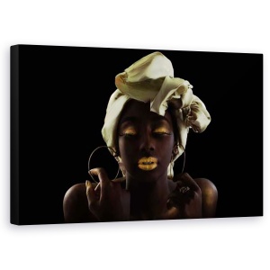 Tablou Canvas - Aur Pe Negru, Machiaj, Femeie, Cercei, 50 x 80 cm