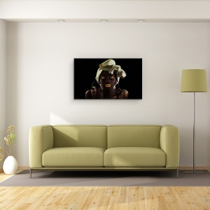 Tablou Canvas - Aur Pe Negru, Machiaj, Femeie, Cercei, 50 x 80 cm - Img 2