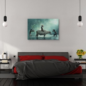 Tablou canvas - Bivol de apa, Animal, Palarie, Joc, Distractie, 60 x 90 cm - Img 3