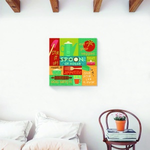 Tablou decorativ bucatarie collage text 60x60 cm pe canvas