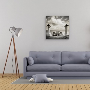 Tablou canvas - Buna Dimineata, Sellin, Plaja, Coasta, Coasta, Alb-Negru, Arhitectura, 60 x 60 cm - Img 2