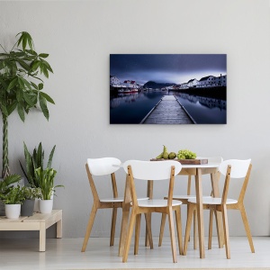 Tablou Canvas - Cand Noaptea Vine, Pod, Debarcader, Dig, Case, Rau, Cer, 50 x 80 cm - Img 4