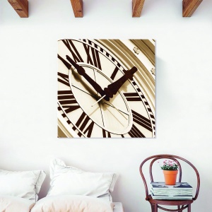 Tablou decorativ modern living cu ceas alb pe canvas 80x120 cm