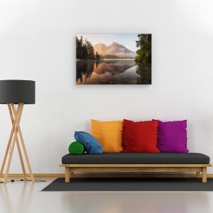 Tablou canvas - Ceata stralucitoare, Peisaj, Reflectie, Ceata, Copaci, 80 x 120 cm - Img 2