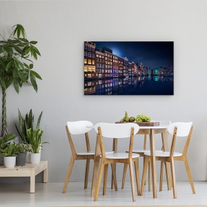 Tablou canvas - Culorile Geamurilor Din Amsterdam, Olanda, Canal, Rau, Noapte, 50 x 80 cm - Img 4