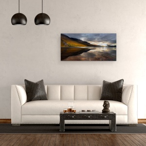 Tablou Canvas - Descoperire, Scotia, Munte, Cer, Raza De Lumina, Lac, 50 x 100 cm - Img 2