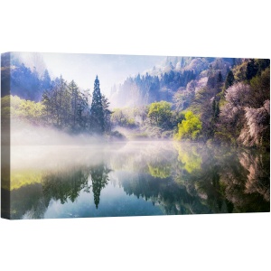 Tablou canvas - Dimineata Calma, Panorama, Verde, Ceata, Abur, Ceata, Apa, 50 x 100 cm
