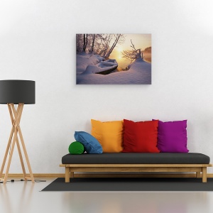 Tablou canvas - Dimineata In Shatura, Barca, Soare, Zapada, Iarna, Lac, 60 x 90 cm - Img 2