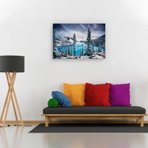 Tablou canvas - Dimineti albastre/Melancolii matinale, Peisaj, Lac, Albastru , Munte, 40 x 60 cm - Img 2