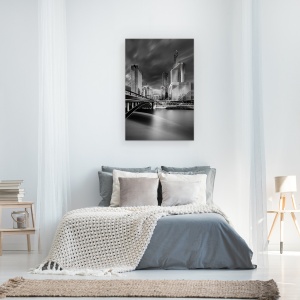 Tablou canvas - Districtul Financiar, Paris, Peisaj Urban, Alb-Negru, Pod, 40 x 60 cm - Img 3