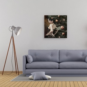 Tablou canvas - Doamna Din Decembrie, Rochie, Colier, Zapada, Padure, 90 x 90 cm - Img 2