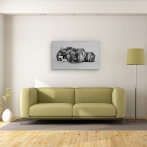 Tablou canvas - Elefant Care Traverseaza Raul, Animale, Alb-Negru, Apa, 50 x 80 cm - Img 2