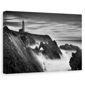 Tablou canvas - Far, Alb-Negru, Peisaj Marin, Mare, Stanci, 40 x 60 cm