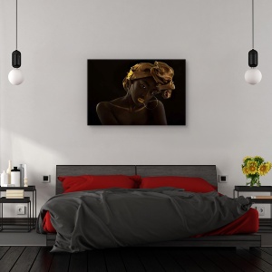 Tablou canvas - Fara titlu, Portret, Auriu, Femeie, Cercei, 60 x 90 cm - Img 3