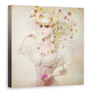 Tablou canvas - Fata Din Gradina Cu Flori, Fluture, Primavara, Rochie, Corset, 60 x 60 cm