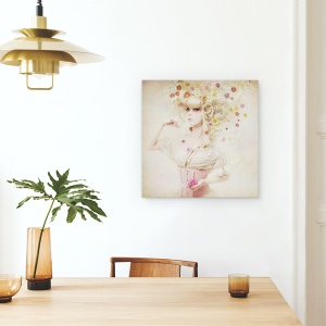 Tablou canvas - Fata Din Gradina Cu Flori, Fluture, Primavara, Rochie, Corset, 60 x 60 cm - Img 4