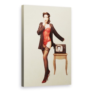 Tablou canvas - Fata Frumoasa, Fata, Vintage, Vechi, Televiziune, 60 x 90 cm