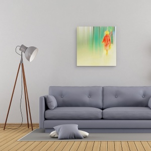 Tablou canvas - Femeie in Rosu, Rosu, Portocaliu, sapca, 60 x 60 cm - Img 2