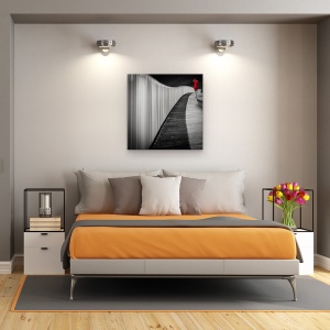 Tablou Canvas - Femeie In Rosu, Strada, Balustrada, Selectiv, Culoare, 90 x 90 cm - Img 3