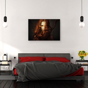 Tablou canvas - Femeie, Portret, Femeie, Par, Par Rosu, Ochi, 40 x 60 cm - Img 3