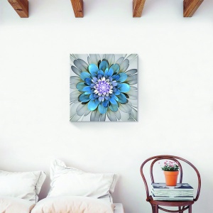 Tablou decorativ modern living cu floare gri și albastru pe canvas 60x60 cm