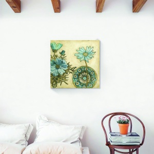 Tablou decorativ floral canvas albastru deschis 60x60 cm