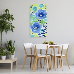 Tablou canvas - Flori Albastre, Fundal Verde, Pictura, 50 x 100 cm - Img 4