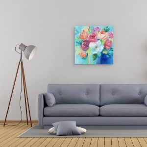 Tablou canvas - Flori, Buchet Colorat De Flori, Vaza, Pictura, 90 x 90 cm - Img 2